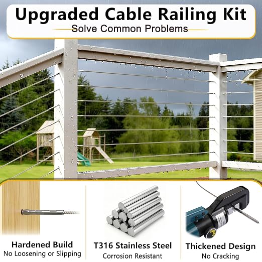 Steel DN Mate 200 Pack T316 Stainless Steel Right&Left Handed Thread Swage Lag Screws for Wood Post of 1/8" Steel Cable Railing Kit, Cable Railing Hardware, DIY Deck Railings, Wrench Include, DM50