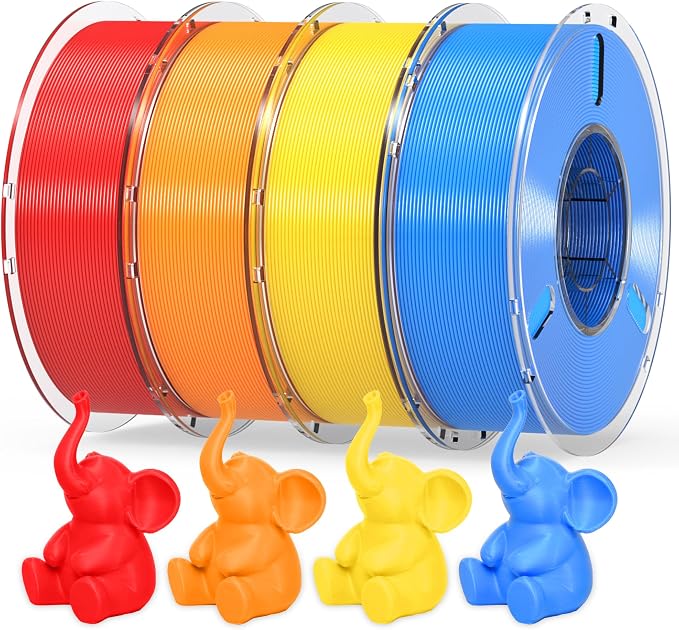 RAMBERY PLA Plus Filament 4KG, Red/Orange/Yellow/Blue PLA Filament 1.75mm | PLA + 3D Printer Filament Bundle, Toughness Upgraded, 1KG X 4 Spools, Fit Most FDM Printers