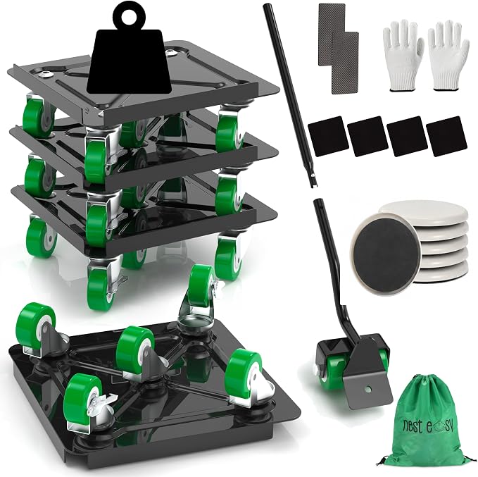 NEST EASY Heavy Duty Furniture Dolly 360° Rotating 5 Wheels, Alloy Steel Furniture Movers Up to 3000 lbs/1360 Kg Load Capacity with Sliders (5.3x5.3 in)