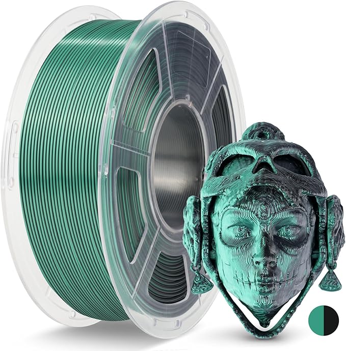JAYO Silk Dual Color PLA Filament 1.75mm Black-Green 1.1kg, Shiny Gradient Dual-Tone PLA, High Gloss Finish, Easy to Print, Layer Concealing, Fits for Most FDM 3D Printers