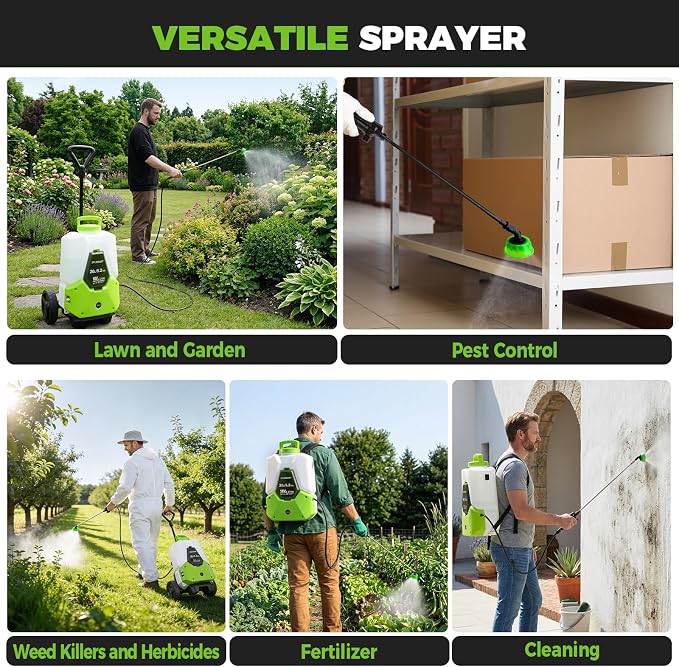 5.2 Gallon Battery Powered Backpack Sprayer with Wheeled Cart, 0-120 PSI Adjustable Pressure, 16.4FT Hose, 8 Nozzles, Compatible with Makita 18V Battery for Lawn Garden Yard Weeding Cleaning