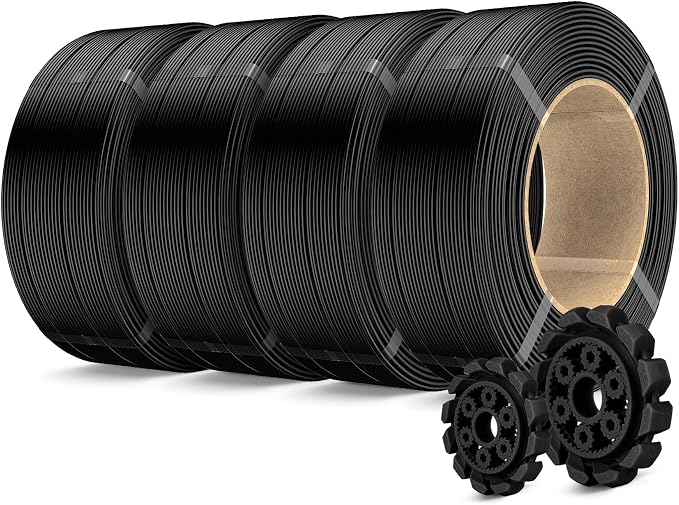 SUNLU PLA+2.0 3D Printer Filament Refill 1.75mm, 4KG, 1KG/Roll, Black*4 | High Toughness PLA+ Filament Bundle, No Spool Refill for Reusable Spools, Compatible with Bambu Lab 3D Printers, Black*4