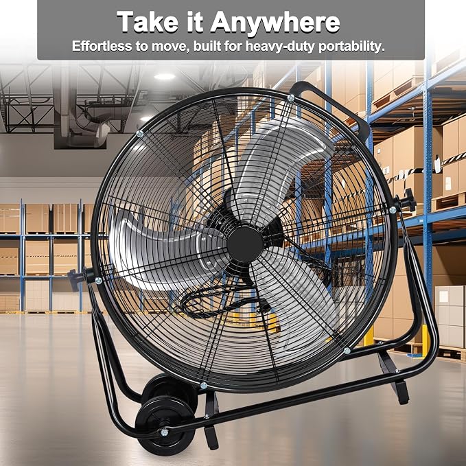 BILT HARD 24" 8100 CFM High Velocity Drum Fan, 3 Speeds Heavy Duty Tilt Metal Floor Shop Fan, Commercial Industrial Use for Garage, Factory, Warehouse, Black