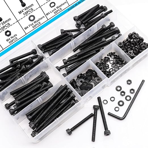 220PCS Black M4 Hex Socket Head Cap Screws, M4 x 30/35/40/45/50mm Metric Screws Bolts Nuts Washers Assortment Kit, 12.9 Grade Alloy Steel