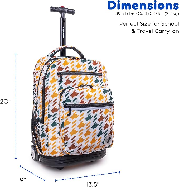 J World Sundance Laptop Rolling Backpack for Girls Boys. Roller Bookbag with Wheels, 20 Inch, Vivid Tweed