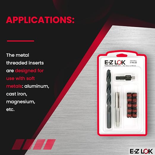 E-Z LOK EZ-310-720 Thread Repair Kit for Metal Carbon Steel Threaded Inserts 7/16-20 and Installation Tools