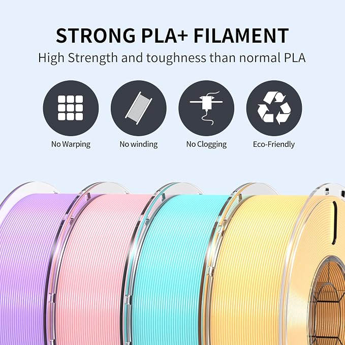 RAMBERY PLA+ 3D Printer Filament, 4KG PLA Filament Bundle, 4 Colors | Toughness Upgraded, Taro Purple/Cherry Pink/Sky Blue/Creamy Yellow, 1KG X 4 Spools, Fit Most FDM Printers