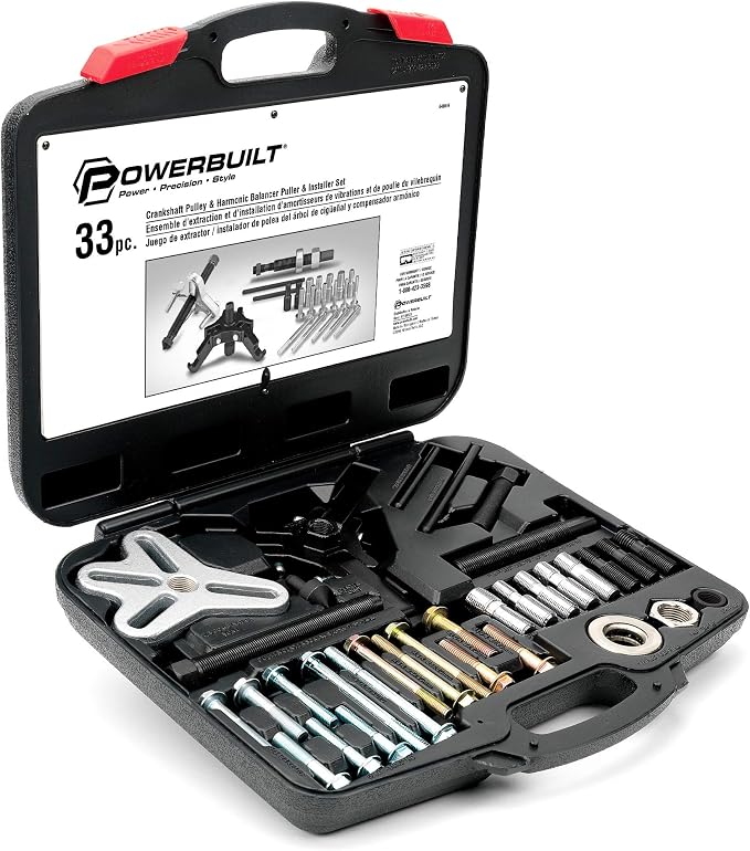 Powerbuilt Harmonic Balancer and Pulley Installer Tool Kit, 33 Piece, Crankshaft Pulley, Remove and Install, Storage Case - 648616, Black