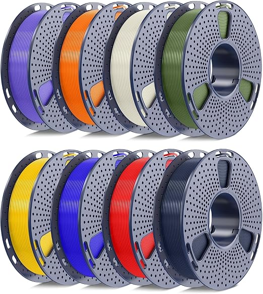 250g PLA+ 2.0 3D Printer Filament 1.75mm Bundle, Tough PLA Plus Multicolor (8x250g Mini Spools), Vacuum Sealed, Bone White+Midnight+Red+Yellow+Olive Green+Blue+Orange+Purple