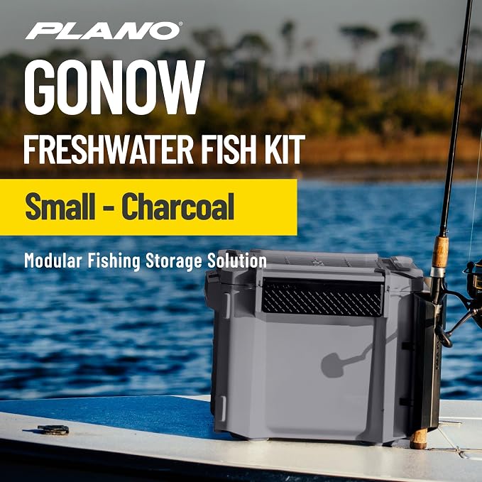 Plano GoNow Freshwater Fish Kit, Waterproof Field Box with Rod Holders, Cutting Board, 4 StowAway 3700 Boxes, Modular Storage Organizer, Charcoal