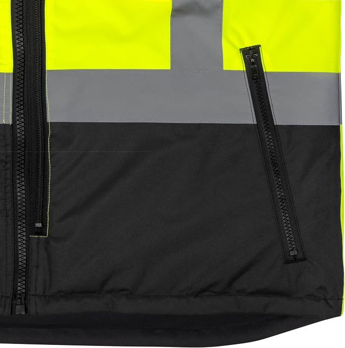 Radians SJV41B Unisex Class 2 High Visibility Reversible Insulated Safety Vest with Color Blocking, Green/Black, Size XL