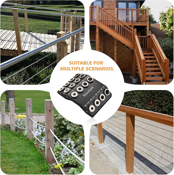 MaxxGeek Drill Guide for 30 38 45 90 Degree Angled and Straight Holes, Added 38 Degree Portable Drill Guide for Deck Stair Handrail and Horizontal Cable Wood Post （without Drill Bit）