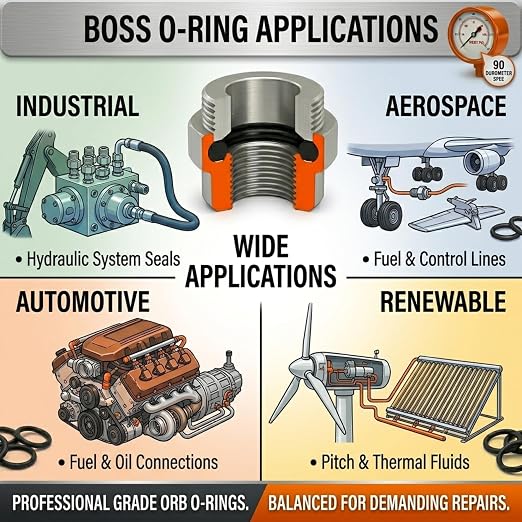 Hydraulic ORB O-Ring Kit 265-Piece, Buna-N 90 Durometer, SAE 900 Series Boss Fittings – Includes 12 Sizes (#904 to #916) w/Sizing Chart – for Hydraulic Pumps, Valves, Cylinders, Pneumatics