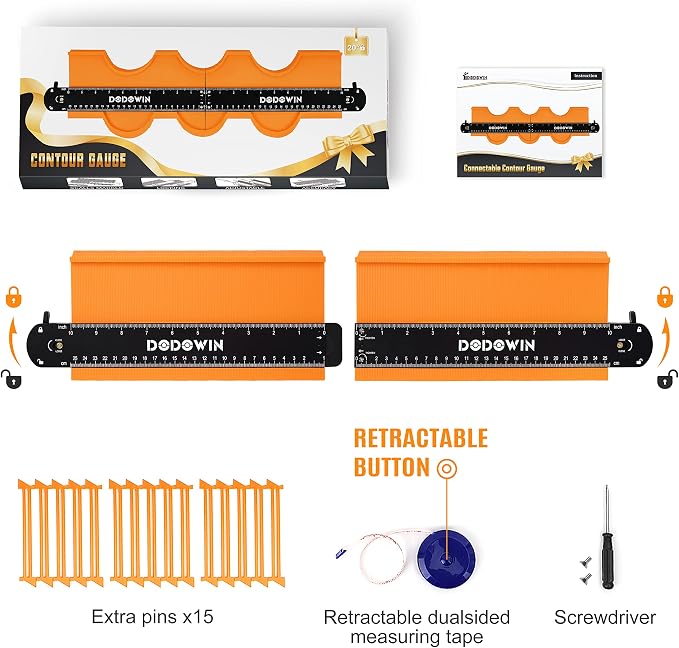 DODOWIN Connectable Contour Gauge with Lock, 20 Inch Profile Duplicator Tool for Flooring, Tile & Woodworking, Shape Outline Gauge, Father’s Day Gifts for Dad, Men, Husband, Handyman