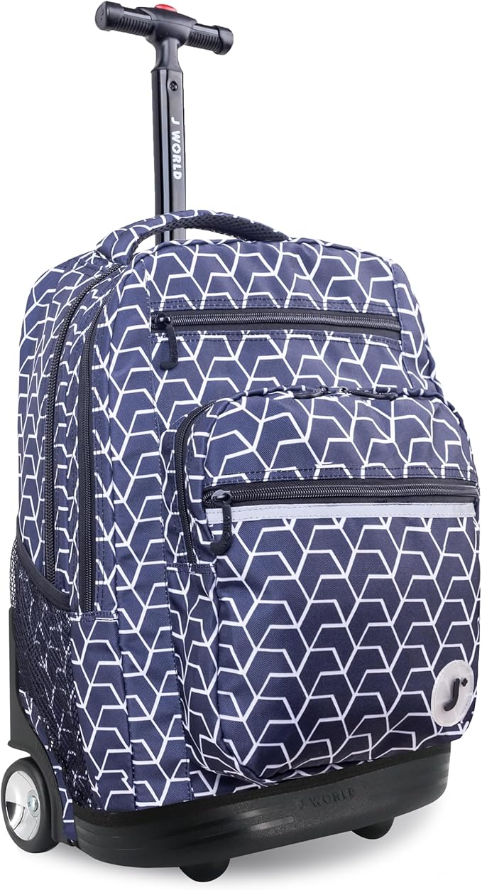 J World Sundance Laptop Rolling Backpack for Girls Boys. Roller Bookbag with Wheels, 20 Inch, Line