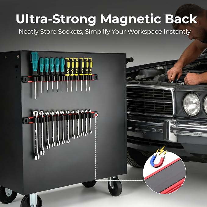 Reniteco Magnetic Screwdriver Organizer and Magnetic Wrench Organizer, Aluminum Rail Tool Holder, 12 Removable Clips, Fits Screwdrivers, Wrenches & Hand Tools, Dual Mount, Tools Not Included