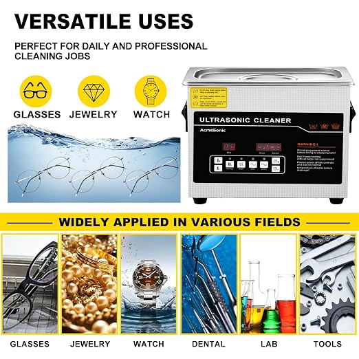 Ultrasonic Cleaner 3L Dual-Frequency Professional Digital Stainless Steel Cleaning Machine with Heater Timer for Denture, Coins, Small Metal Parts, Circuit Board, Lab Tools, etc