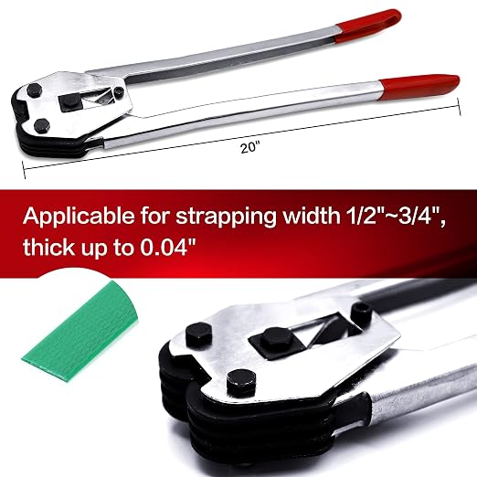 Heavy Duty PET Strapping Sealer&Crimper - 1/2“~3/4” Polypropylene/Strapping Tool with 20" Extension Handle & Ergonomic Design & Harden Steel, Manual Banding Tool for Plastic Strap Sealing