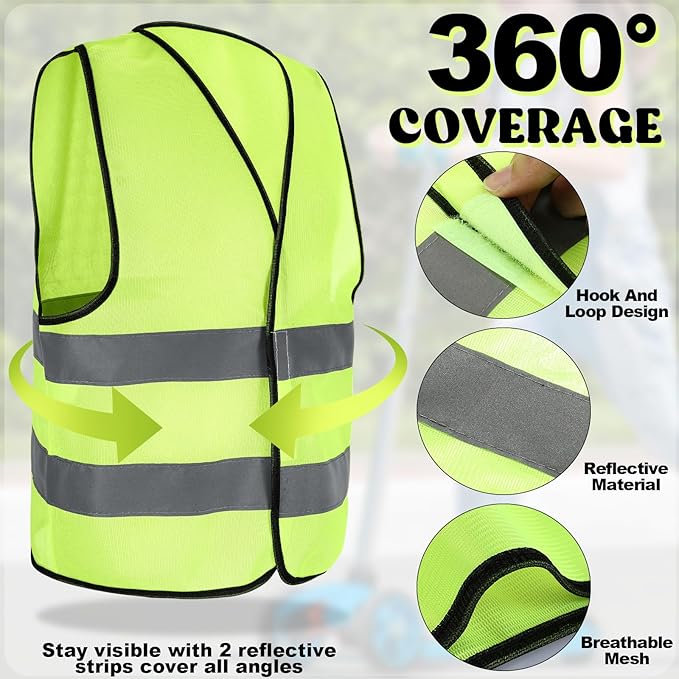 Zhanmai 30 Pcs Kids Safety Vest Bulk High Visibility Reflective Construction Vest with Strips Neon for Traffic Child Outdoor (Yellow)