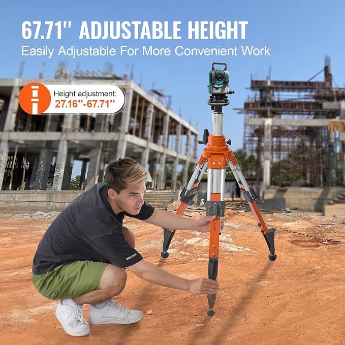VEVOR Laser Level Tripod Stand, 5/8"-11 Thread Mount, 27.16-67.71 inch Height Adjustment Heavy Duty Survey Tripod, with Level Bubble & Diffusion Limiter, Liftable Non-Skid Feet for Construction