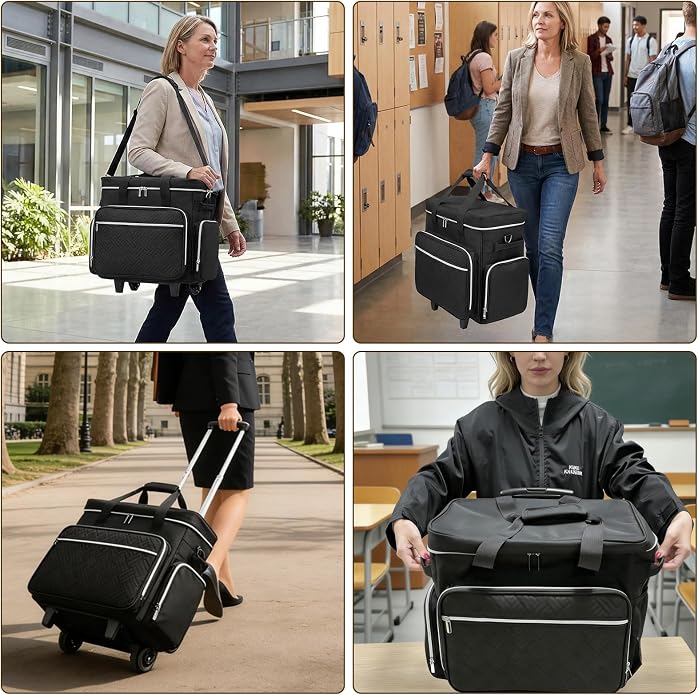 LIWSHWZ Rolling Teacher Tote Bag,Wheeled Teacher Bag with Detachable Dolly & File Teacher Tote