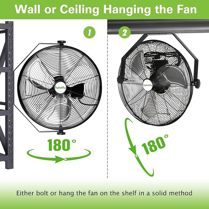 hykolity 20 in. Industrial Wall Mount Fan, 4600 CFM 3-Speeds High Velocity Fan with Sealed Motor, Heavy Duty Metal Barn Fans for Garage, Workshop and Warehouse, UL Listed