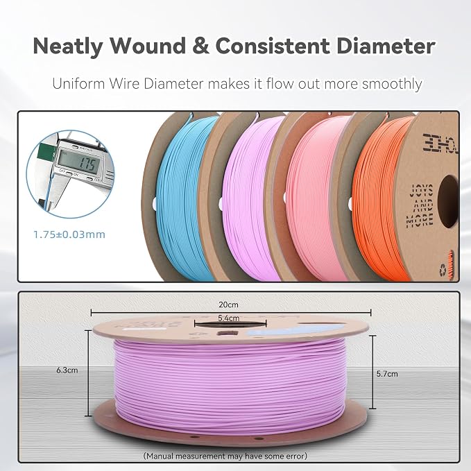 3DHoJor PLA Pro (Plus) Filament 1.75mm, 3D Printer Filament, Cardboard Spool 3D Printing Filament, Dimensional Accuracy +/- 0.03 mm-4 Pack Lilac+Soft Pink+Space Blue+Coral Orange