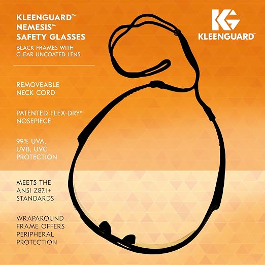 KleenGuard™ V30 Nemesis™ Safety Glasses (25676), Clear Lenses, Black Frame, Unisex Eyewear for Men and Women (12 Pairs/Case)