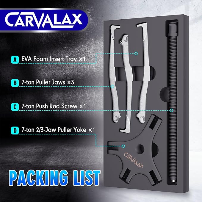 CARVALAX Gear Puller 7 Ton, Heavy Duty CR-V Steel 2 & 3 Reversible Jaw Bearing/Pulley Puller – Professional Automotive & Industrial Tool for Mechanics, DIYers