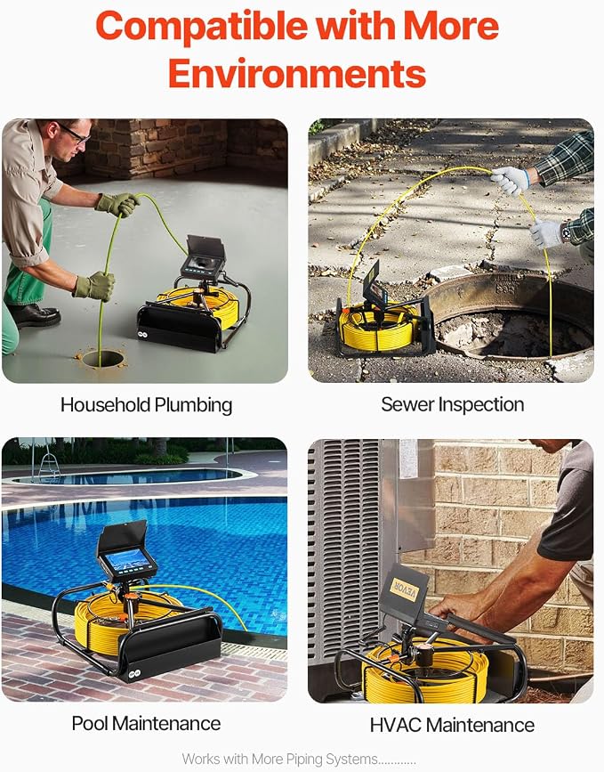 VEVOR Sewer Camera, 65.6FT Snake Cam with DVR Video, Pipe Inspection Equipment 4.3 inch LCD Screen, Industrial Borescope Endoscope Waterproof IP68 with LED Lights, for Duct HAVC Drain Pipe Plumbing