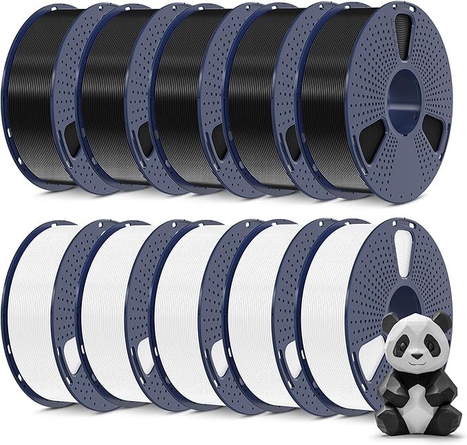 SUNLU 3D Printer Filament Bundle 10KG, PLA Plus Filament 1.75mm, Neatly Wound PLA+ Filament for Most 3D Printer, 2 Colors, 1kg Spool, Black * 5 Spools & White 5 Spools