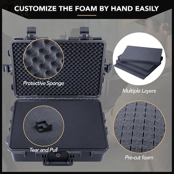 Lykus HC-5210 Large Waterproof Hard Case with Foam, Interior Size 20x11.4x6.7 inch, Suitable for gun,electronic equipment and more