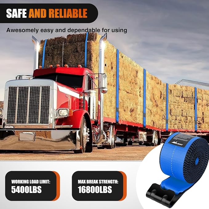 Nilight Truck Straps 4" x 30' Heavy Duty Tie Down with Flat Hooks 16800LBS Break Strength & 5400LBS WLL for Flatbed Trailer Cargo Control Recovery Tree Saver Bright Blue (10 Pack)
