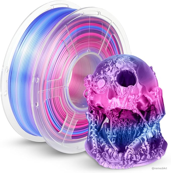 JAYO Silk Rainbow PLA Filament 1.75mm 1.1kg, Multicolor Gradient Shiny PLA, Color Changes Every 8 Meters in Blue-Purple-Magenta, High Gloss Smooth Finish, Fits for Most FDM 3D Printers