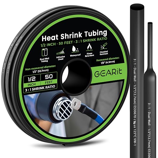 GEARit 1/2 inch Heat Shrink Tubing 50 Ft, 3:1 Adhesive Lined Dual Wall Waterproof Marine Grade Electrical Wire Wrap, UL Listed Heat Shrink Tube for Cable Repair Automotive Boat