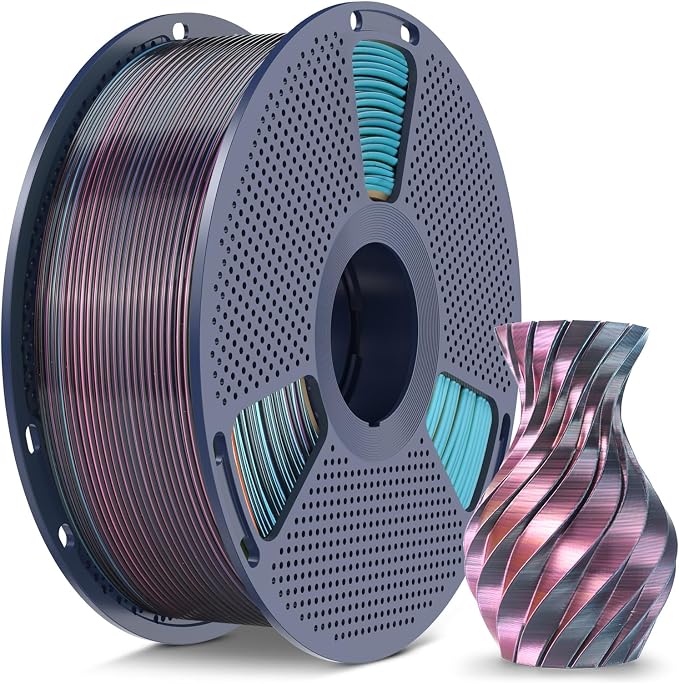 SUNLU Silk PLA+ Filament 1.75mm, Chrome Like Gloss Finish, Smooth Silk Texture, Four Color Appearance from Different Angles, 1kg(2.2lbs) PLA Plus 3D Printer Filament, Red Yellow Green Black