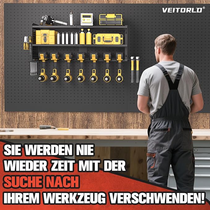 Large Power Tool Organizer Wall Mount, 3-Tier Heavy Duty Metal Loads 260 lbs, 9 Cordless Drill Holder Garage Tool Storage Rack, Utility Shelf for Workshop Shed Basement, Gifts for Men Dad Husband