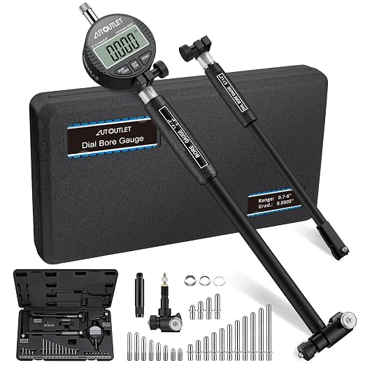 AUTOUTLET Digital Dial Bore Gauge, 0.7"-6" Measurement Range, 0.0005" Precision Dial Bore Gauge with 23Pcs Anvils & ABS Storage Case, 6” Deep Hole Measurement for Cylinder, Engine, Machining