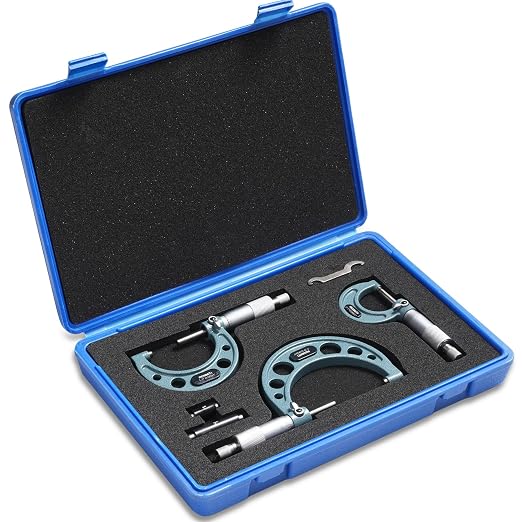 REXBETI 3Pcs Outside Micrometer Set, 0-3" Machinist Micrometer, Ultra-Precision Carbide Tipped Measuring Tool Set, 0.001" Graduation, +/-0.0001" Accuracy, Protective Case