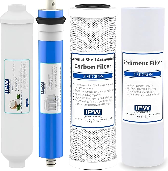 IPW Industries Universal 4-Stage Under Sink Reverse Osmosis Replacement Filter Kit | Replace Every 6-12 Months for Pure, Refreshing Water