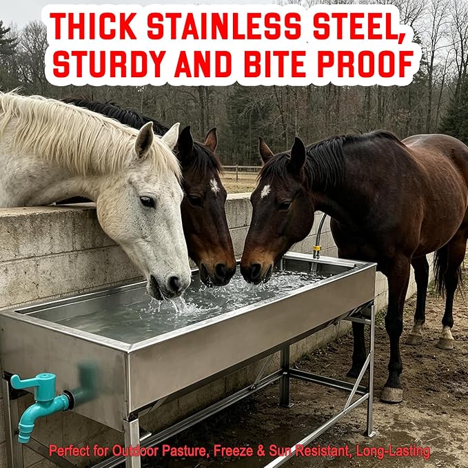Metal Stand for Automatic Livestock Water Trough Larger Automatic Waterer | 12 Gal Stainless Steel Larger Automatic Livestock Waterer with Stand for Goat Cattle Horse Hog Pigs Dog