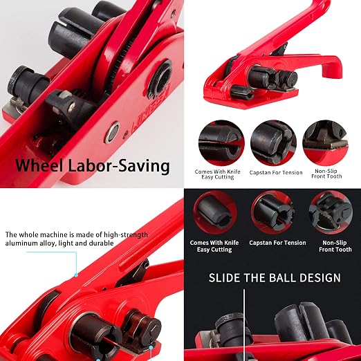 Banding Strapping Kit with 1/2" X3200 ft Yellow Polyester (PET) Band 200 Metal Seals Tensioner Sealer Tool for Pallet Box Packaging