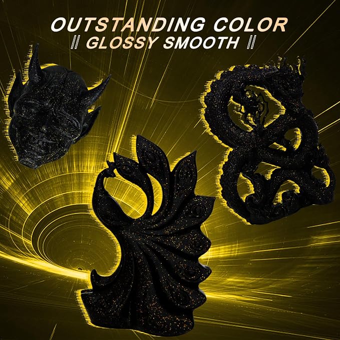 YOUSU 3D Printer Filament PLA Filament 1.75mm Gold 3D Effect Glitter-Black filament1kg(2.2lbs).
