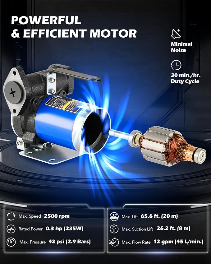 Orion Motor Tech 12 GPM Gasoline Transfer Pump, 12V Priming Electric Fuel Transfer Pump for Diesel Kerosene Light Fuels, Automatic Oil Transfer Pump with Overheat Protection Inner Bypass Valve