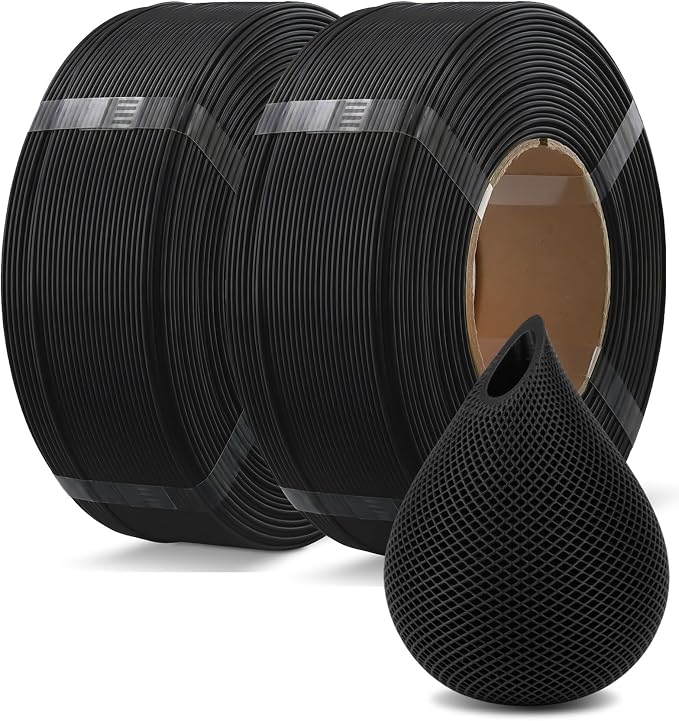 OVERTURE 2KG Bundle High Speed PLA Filament Refill 1.75mm 3D Printer Filament, 2 Pack 1kg (2.2lb) Refilament for Bambu Lab Reusable Spool, Fit Most FDM 3D Printers (Black*2)
