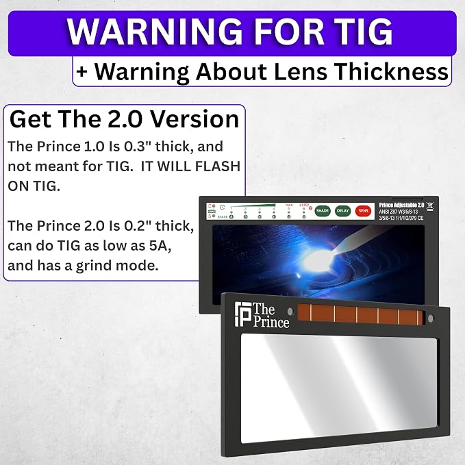 The Prince 1.0 | Shade 5-13 Adjustable Silver Auto Darkening Welding Lens | 2" x 4 1/4" x 0.33" | Adjusts From Shades 5-13 | Silver Front - Light Blue Weld View | Ridge Products Royal Series