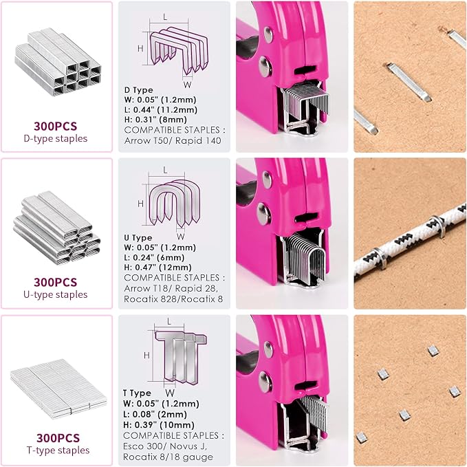 33Pcs Pink Staple Gun Tool Set, 3 in 1 Upholstery Staple Gun for Wood Heavy Duty and 900 Staples, Perfect for DIY Decoration, Crafts, Carpentry, Arts, Pink Tool Kit for Women
