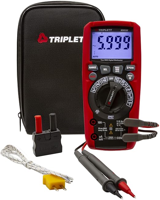 Triplett MM650 CAT IV True RMS 6000 Count Digital Multimeter with Lo Z - AC/DC Voltage, AC/DC Current, Resistance, Temperature, Capacitance, Frequency, Diode, Continuity