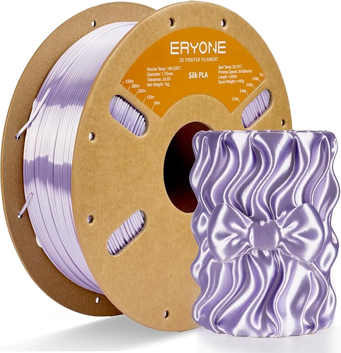 ERYONE Silk PLA Filament for 3D Printer 1.75mm +/- 0.03mm, Shiny Filament 1kg (2.1lbs)/Spool, Taro Purple
