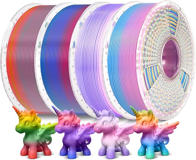 SUNLU Rainbow PLA Filament Bundle Multicolor, Neatly Wound Gradient Rainbow PLA 3D Printer Filament 1.75mm ±0.02mm, 4kg in Total, 1kg per Spool, 4 Pack